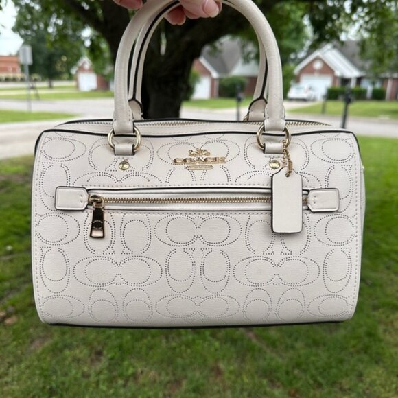 Coach NWT Rowan Perforated Signature Satchel in Chalk w/ crossbody Retails $378 - Picture 1 of 9